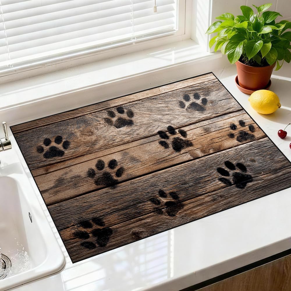 Stove Top Covers for Electric Stove Kitchen Stove Top Cover Paw Print Wood Pattern Design for Kitchen Counter Decor 28.3x20.5 Inch