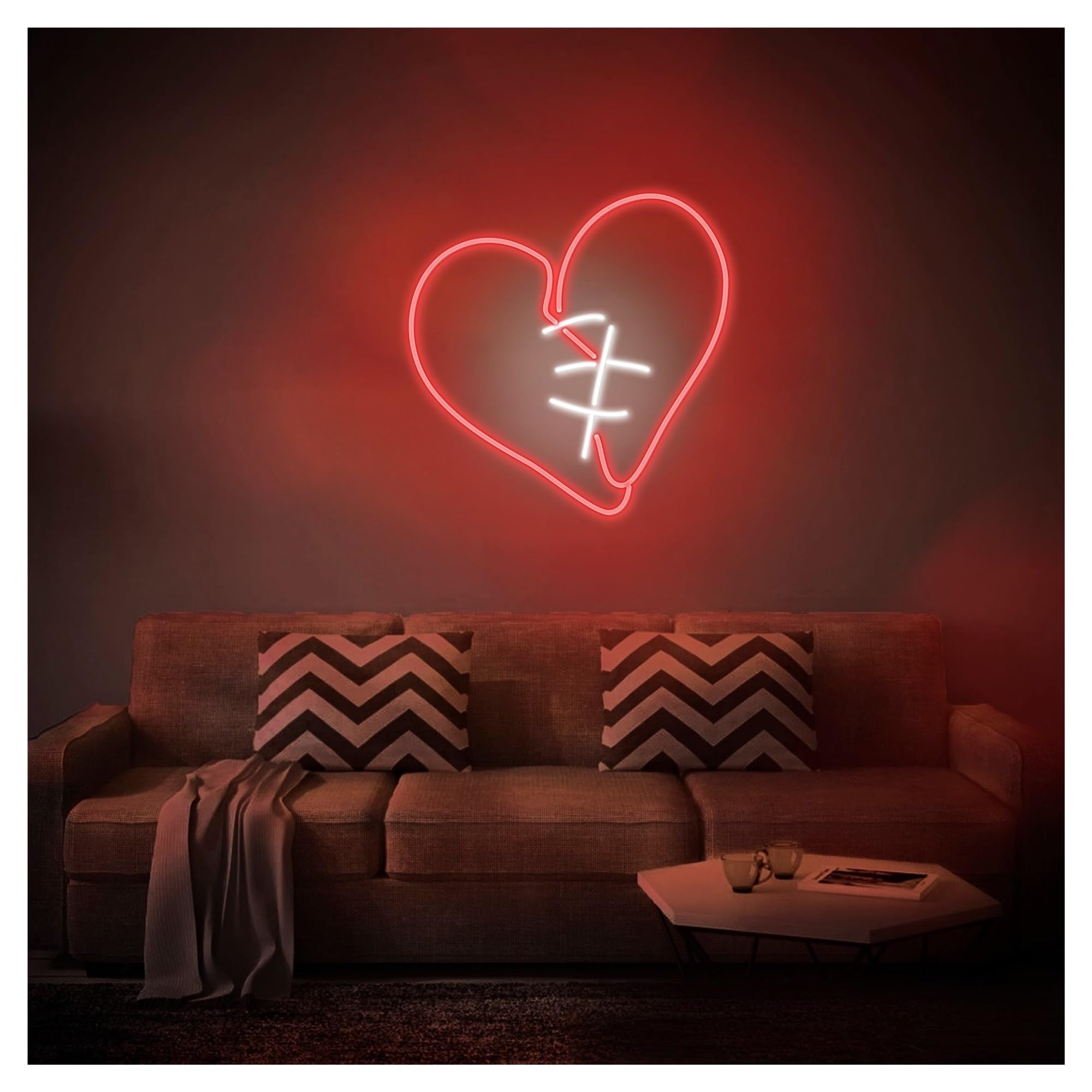 SHOUXI Sign Lamp Broken Heart Neon Sign, Suitable for Bedroom Decor with Brightness Adjustable 36cmx36cm
