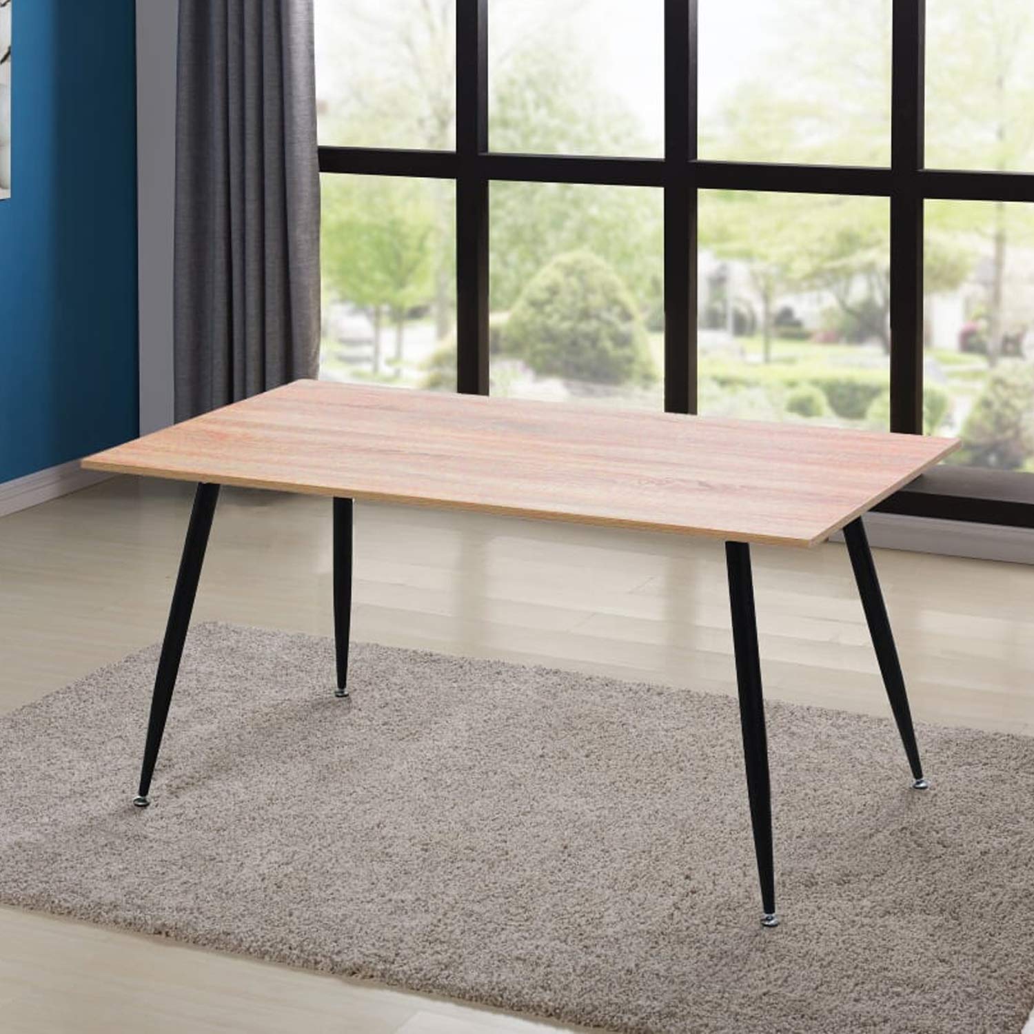 IDS Home Modern Dining Wooden Table Rectangle Top with Metal Legs Office Desk Leisure Pedestal Coffee Table for Kitchen