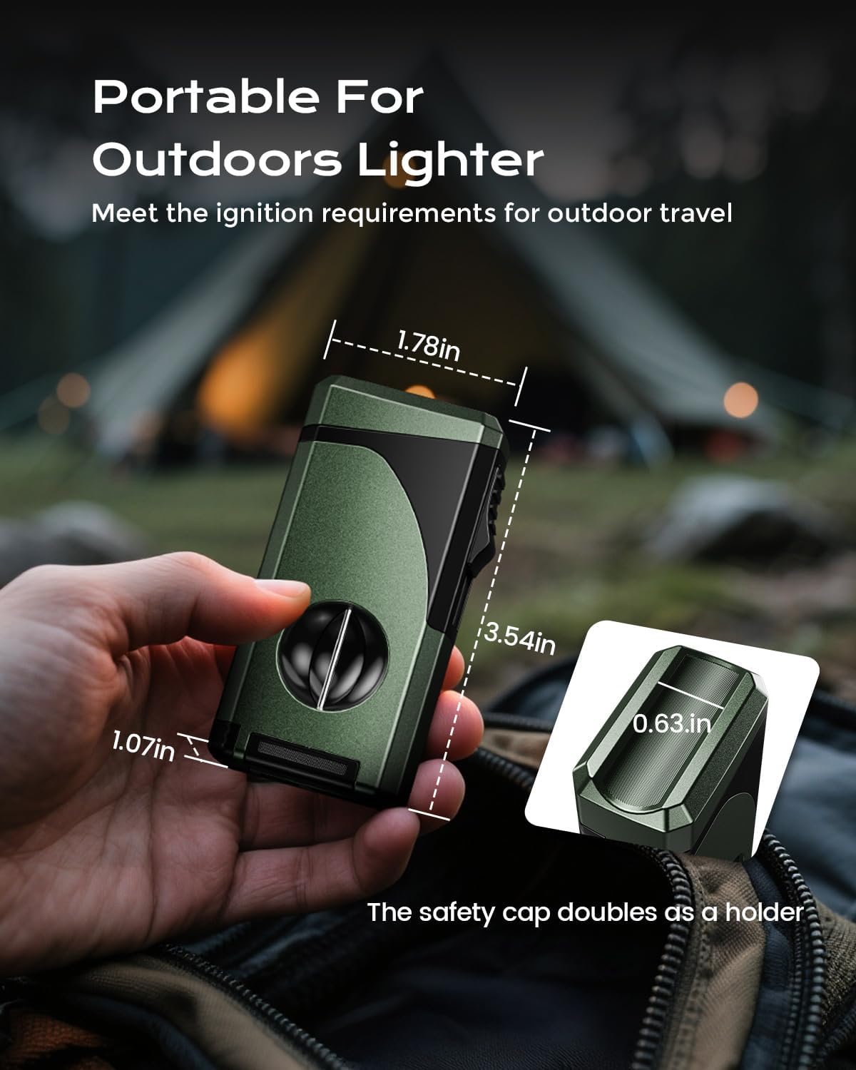 6-in-1 Triple Torch Lighter, with Holder, Punch, Straight & V Cutter, Draw Enhancer Tool, Included Gift Box for Men, Outdoor Multifunctional Accessories, Windproof Refillable Butane Lighter for Travel