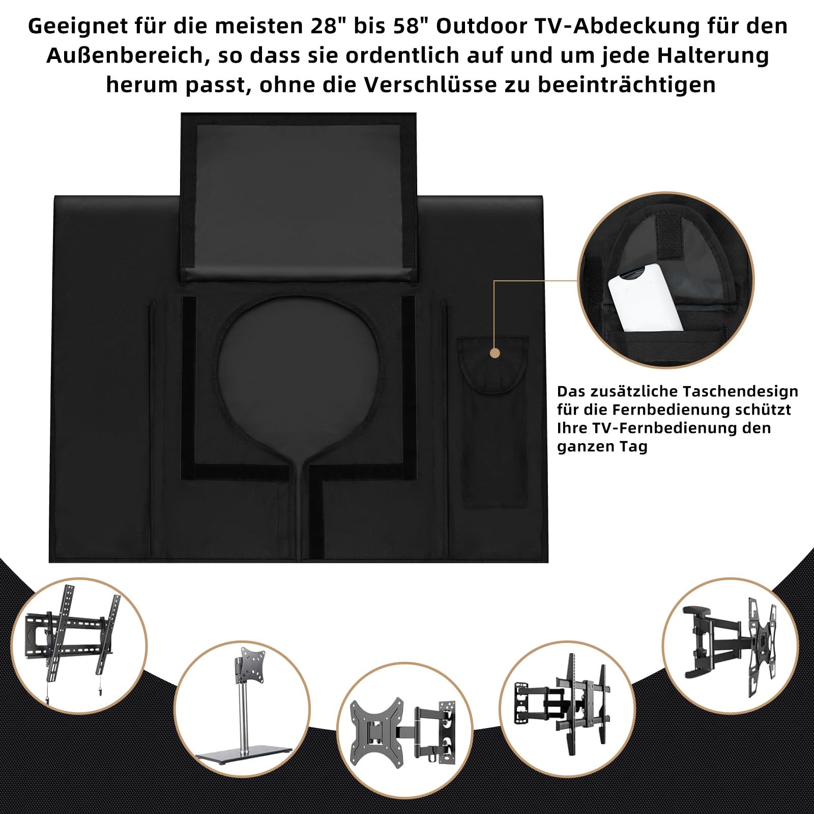 Funda para TV exterior de 55 – 58 pulgadas, protección contra el polvo de 600D Oxford PVC, revestimiento resistente, resistente al agua, resistente al polvo, protector de pantalla universal