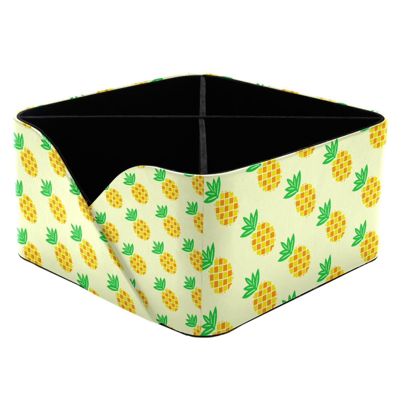 KengjuTesu Pineapple Pattern Desktop Organizer Pen Holder, Rectangular Pencil Cup for Office, Study and Makeup Stations