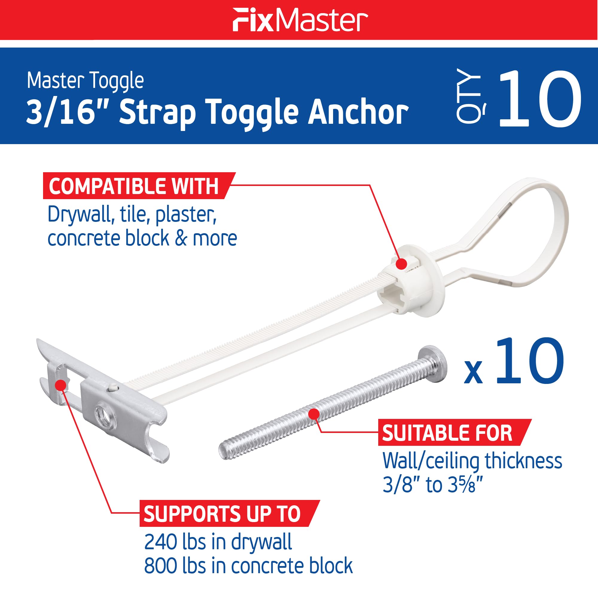 Heavy Duty Toggle Bolts - 240 lb Drywall Anchors -2 Heavy Duty Toggle Bolts - 240 lb Drywall Anchors -2