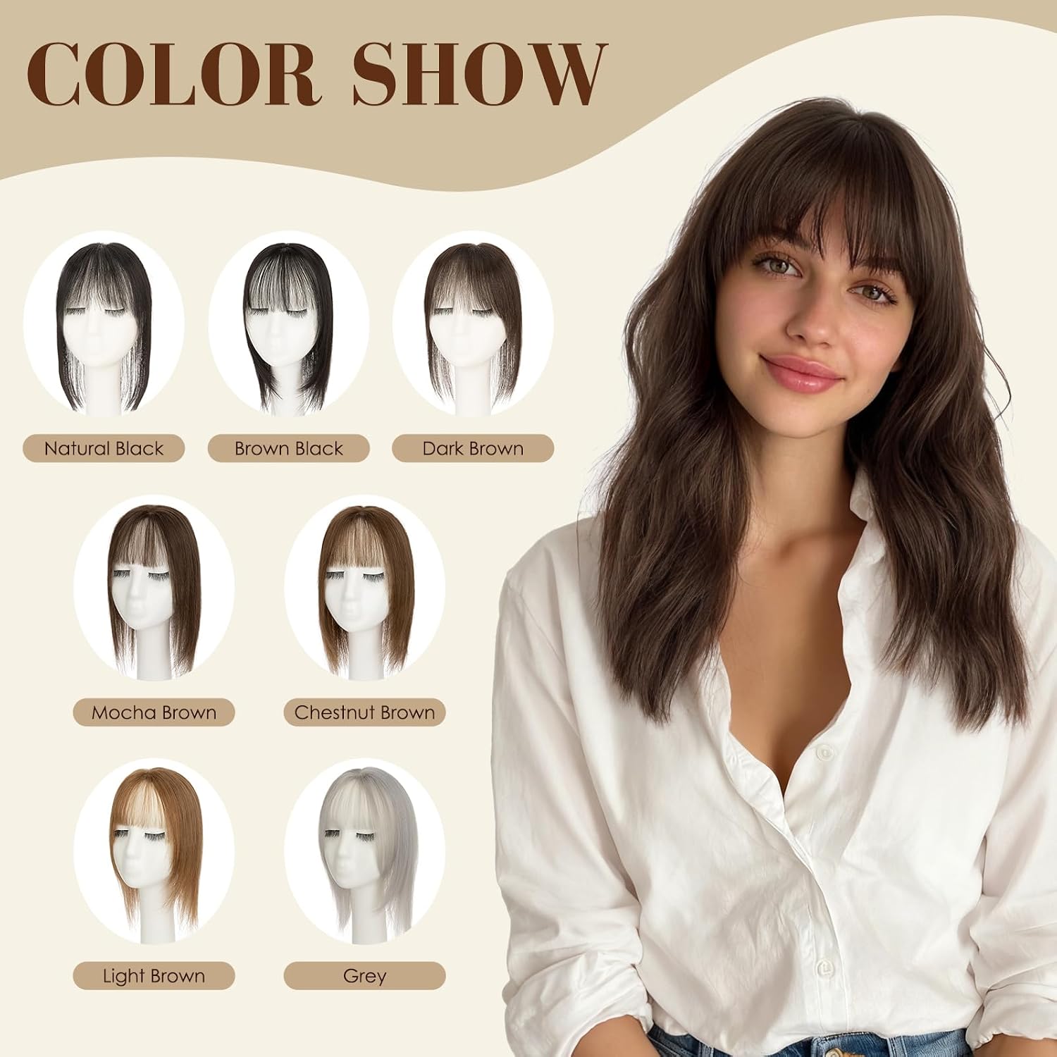 S-noilite Human Hair Toppers for Women with Bangs Human Hair 360°3D Cover Clip in Wispy Bangs Short Topper Hairpieces for Women Natural Black 12inch