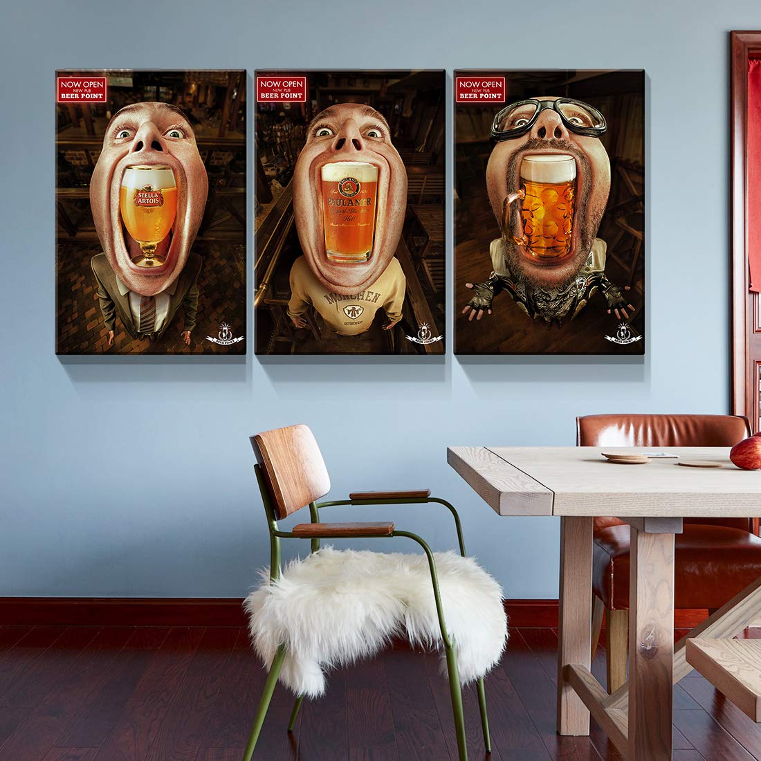 Amazon｜Denozer - 3パネルキャンバスウォールアートビールグラス