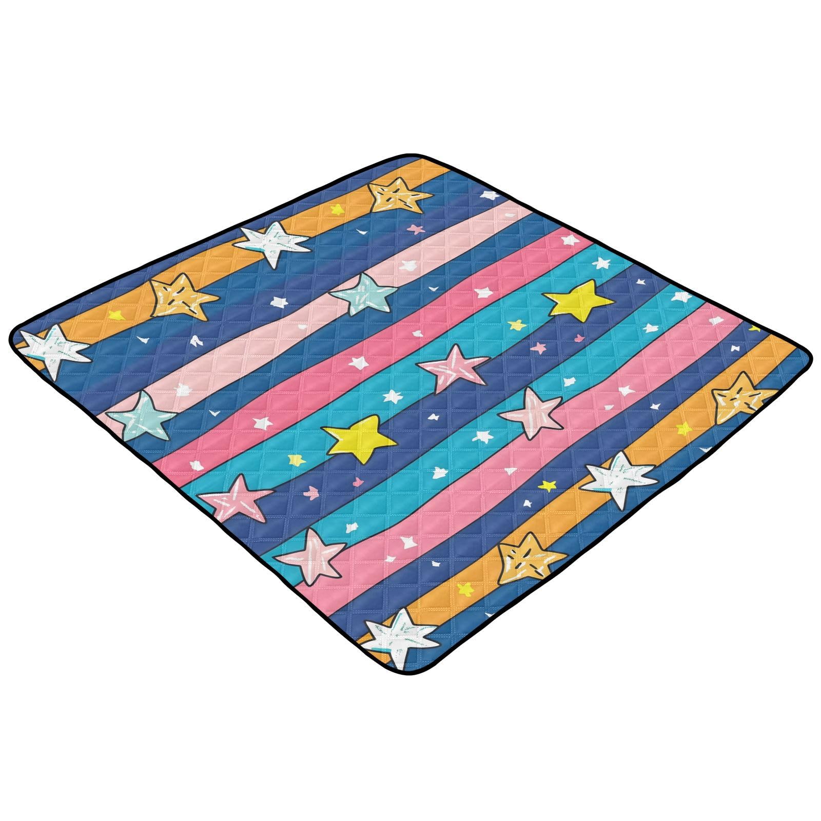 BOESI Graffiti Stripes and Stars Pattern Baby Play Mat, 50“ X 50” Washable Folding Crawling Mat, Baby Floor Mat, Soft, Thick, Non-Slip