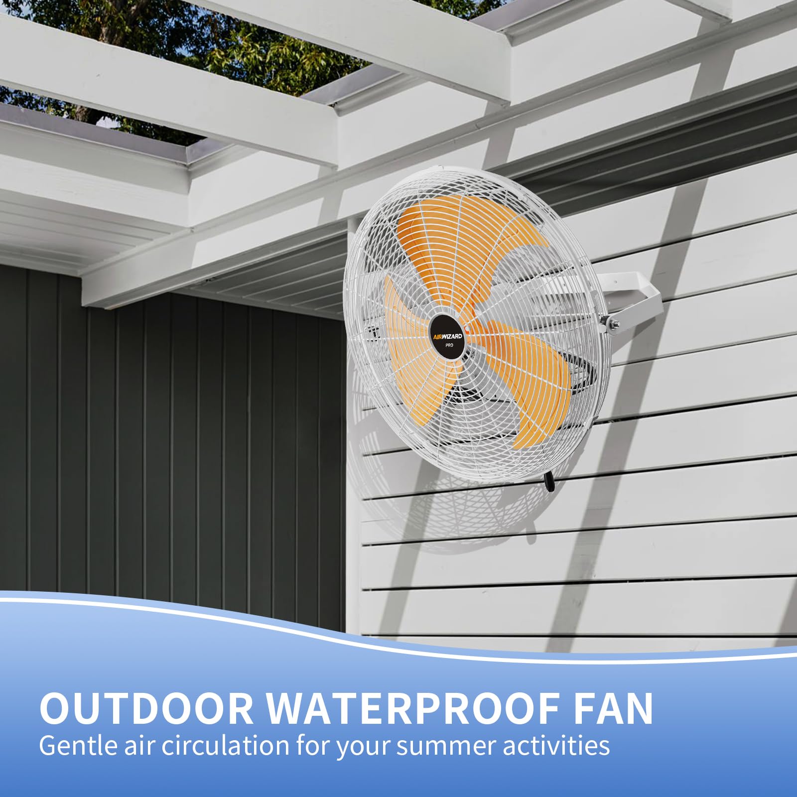 Ventilador de metal de pared para exteriores de 18 pulgadas, IPX4, impermeable, 5200 CFM, ventilador de grado industrial ajustable de 3 velocidades con motor sellado para patio, garaje, 2