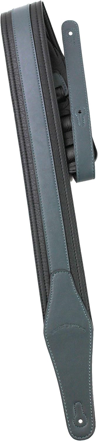 Walker & Williams G-518 Teal Gray Handmade Multi Layer Guitar Strap with Padded Glove Leather Back For Acoustic, Electric, And Bass Guitars