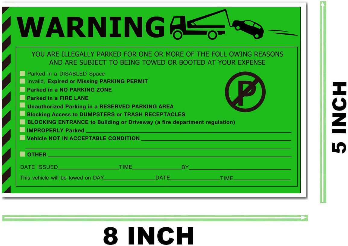 Violation Stickers - 'You Are Illegally Parked' Warning Labels for Reserved, Handicapped, Private Parking - Hard to Remove, Super Sticky Tow Warnings 50pcs 5"X 8"