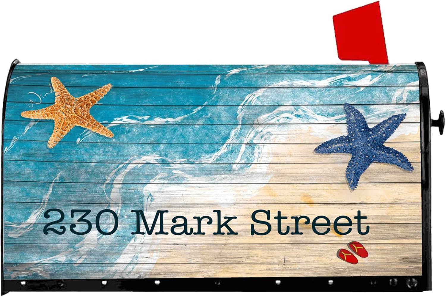 Summer Beach Mailbox Covers Magnetic Standard Size 21x18 Inch, Custom Seaside Starfish Welcome Letter Box Cover, Customized Numbers Address Post Letter Mail Wraps for Home Yard Garden Decor