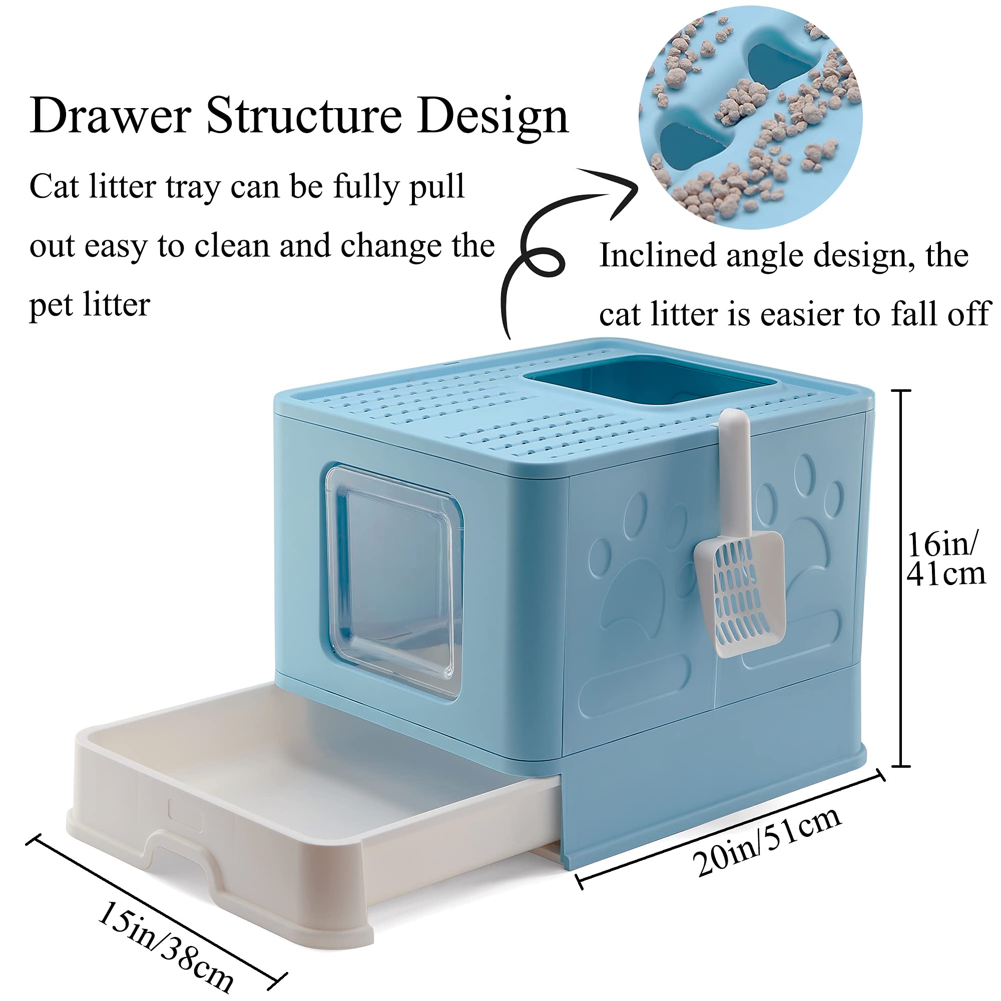 Vealind Foldable Cat Litter Tray Cats Litter Box with Front Entry & Top