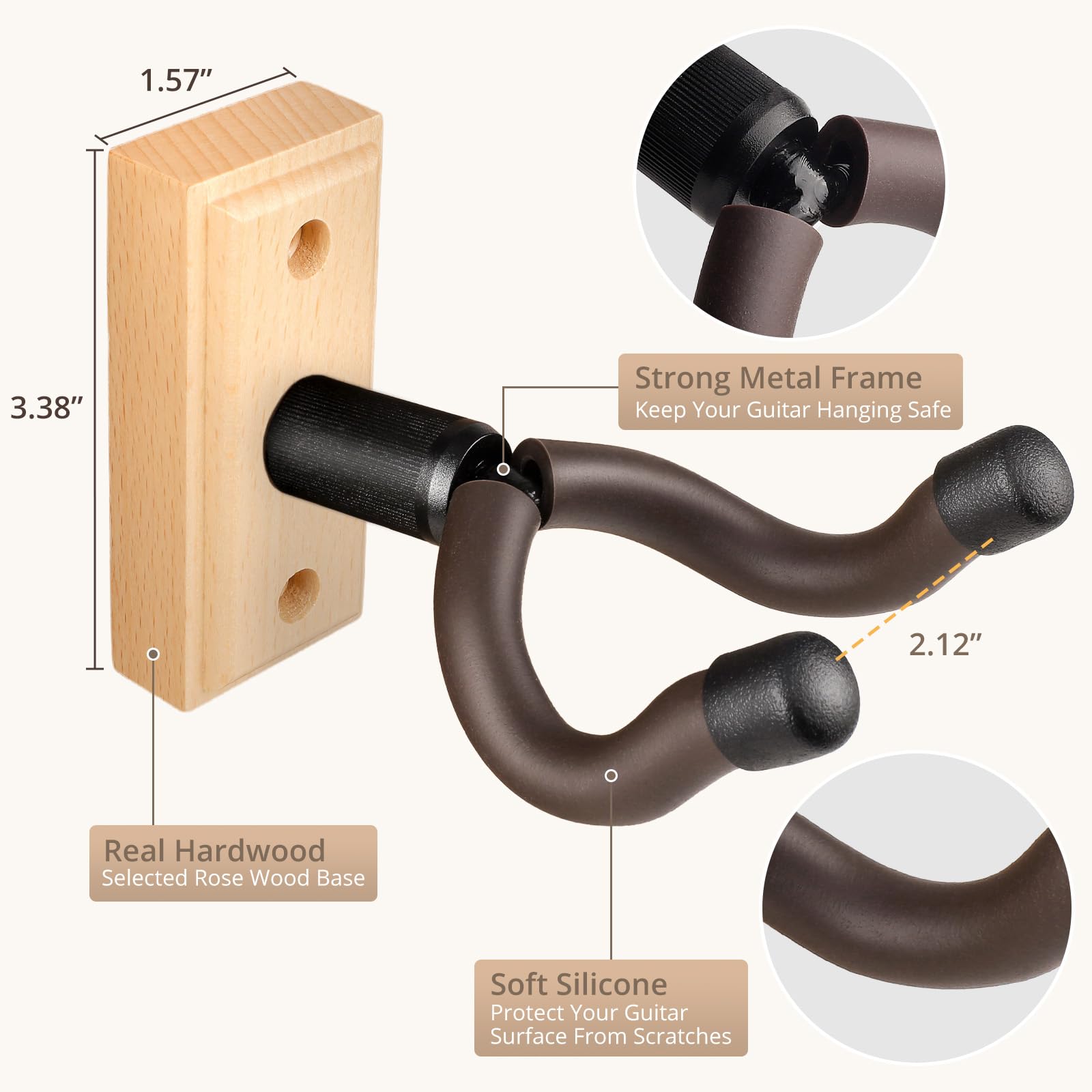 DIDA Soporte de pared para guitarra, colgador de madera maciza, colgador de pared para guitarra, accesorios de guitarra, gancho giratorio en forma de U para guitarra acústica y eléctrica (2, madera de