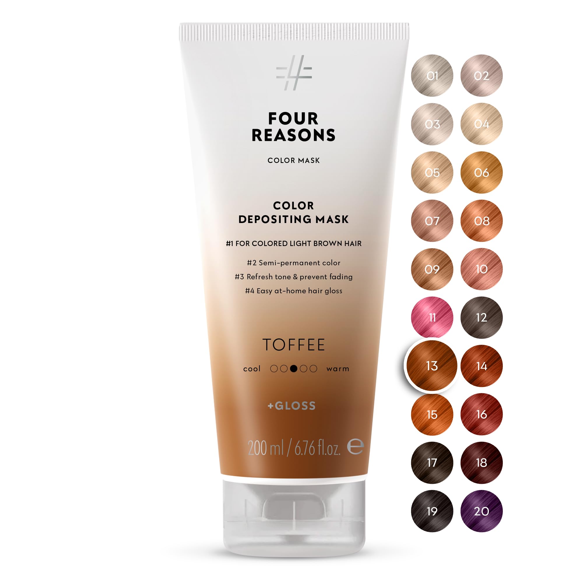 FOUR REASONS (Toffee) - KC Professional Toffee Colour Mask Reconstructive Treatment - Toning Conditioner Light Brown Hair - 200ml