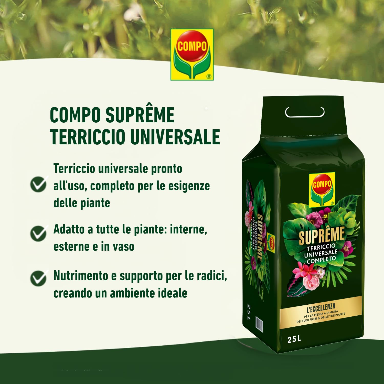 COMPO Suprme, Terriccio Universale Completo, 25 lt : Amazon.it: Giardino e  giardinaggio