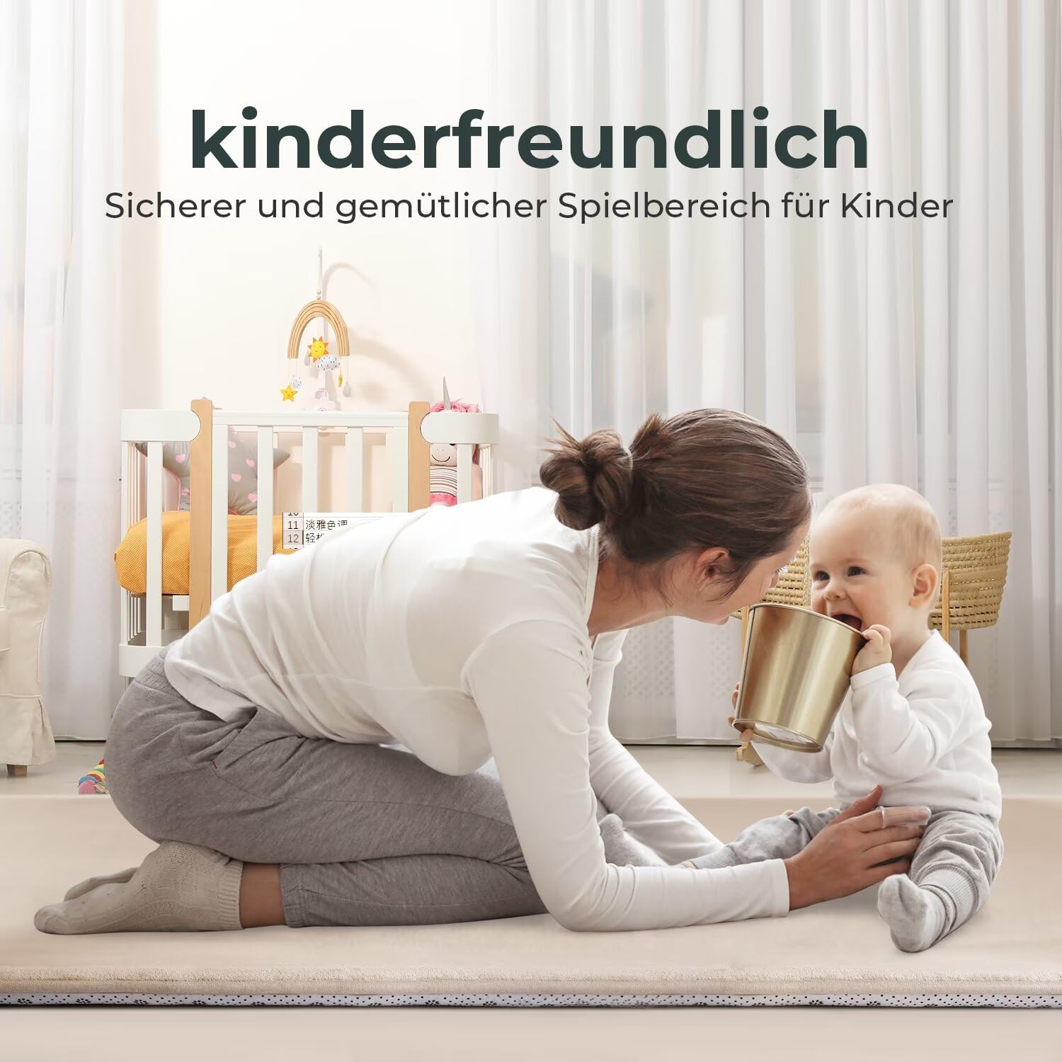 Krabbelmatte für Baby, 200×220×3CM Kinderteppich, rutschfest, | Weicher, Dicker Kinderteppich, Baby-Krabbelmatte, Rutschfester Untergrund, Schutz beim Spielen, Geeignet für Mädchen & Jungen