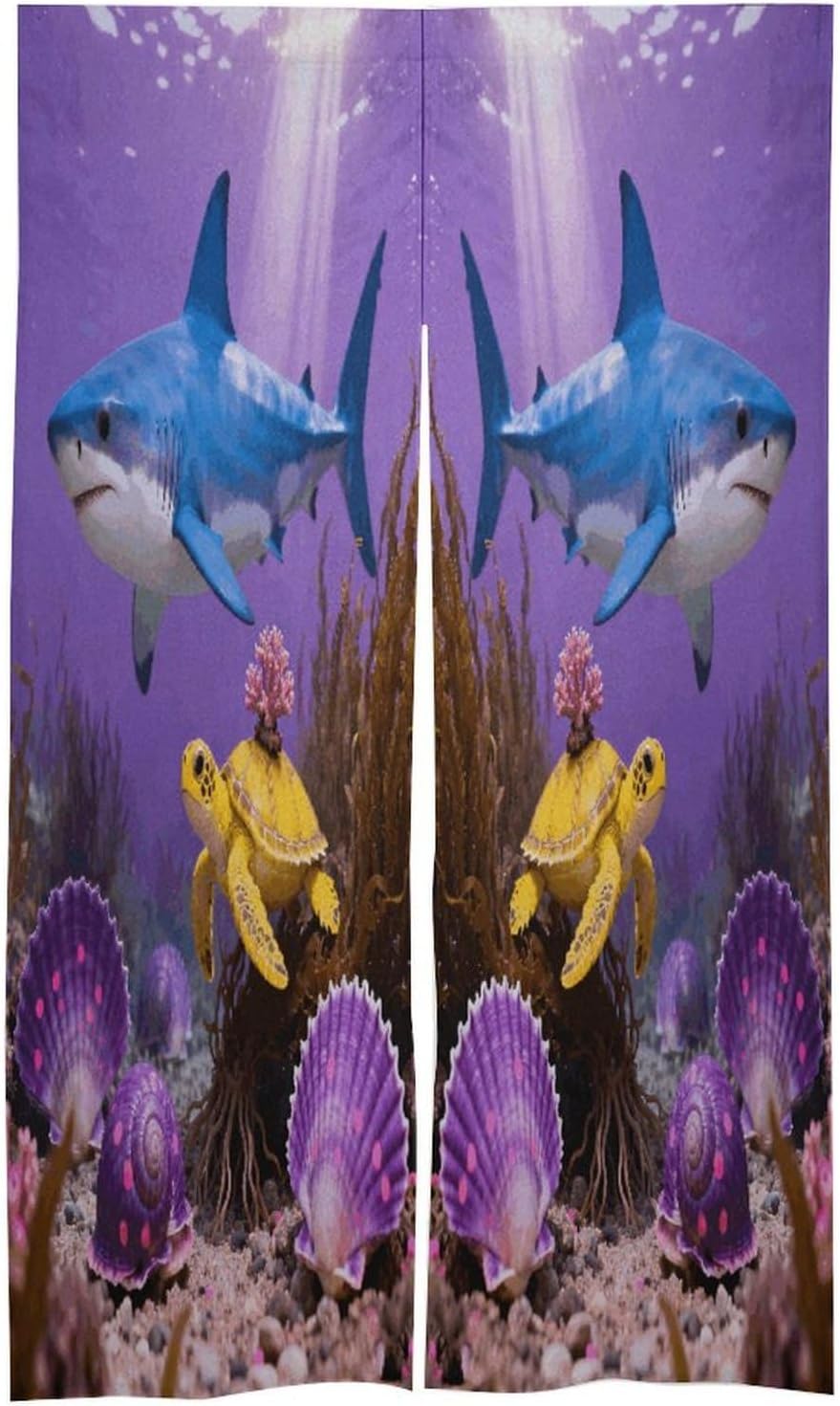 Sharks Turtles Shells Seaweed Pink Symmetrical Pattern Door Curtain Fabric Hanging Curtain Decorative Symmetric Door Curtain Privacy Partition for Home Bedroom Kitchen Decor