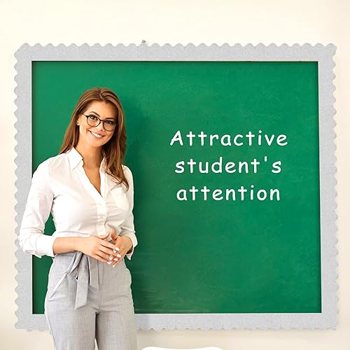 Miniatura 6 de durony Bordes de tablero de anuncios de 65.6 pies, borde plateado, decoración festoneada para el aula escolar para decoración de tablones de anuncios