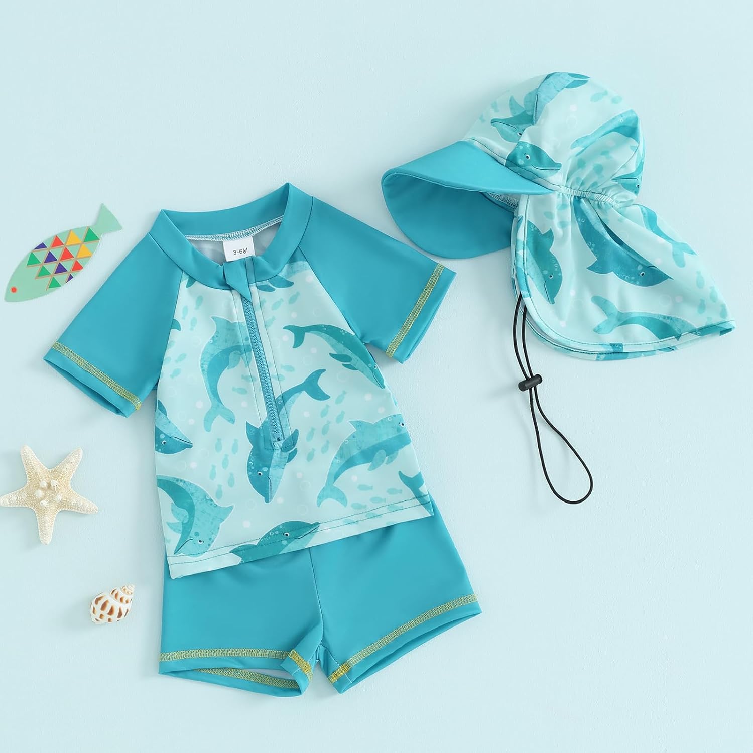 BULINGNA Kids Toddler Baby Boy Two Piece Rash Guard Swimsuit Set Shark Dolphin Bathing Suit with Hat UPF 50+ Summer Swimwear