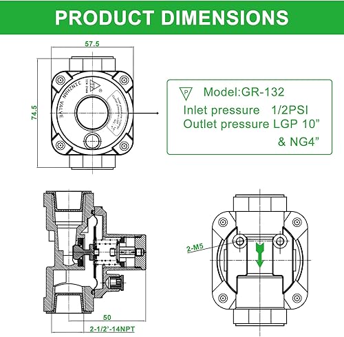 Miniatura 5 de LEWUIO Regulador de presión de gas PR1 R2 12 "x 12" NPT PA070003, AP5315294, PA070001,318122707, AP4327316, PS2332824