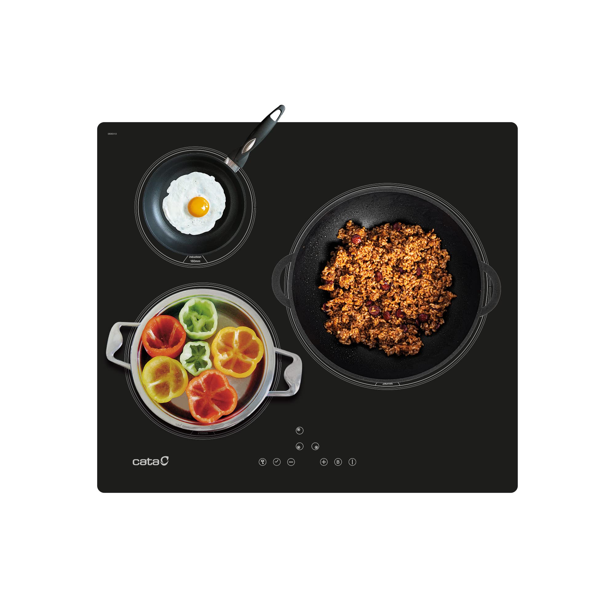 Cata IB 6303 BK 3 zones de cuisson Commande tactile avec avertissement sonore 9 niveaux de puissance réglables Fonction minuterie pour chaque zone Alarme de compte à rebours Largeur 59 cm Couleur Noir