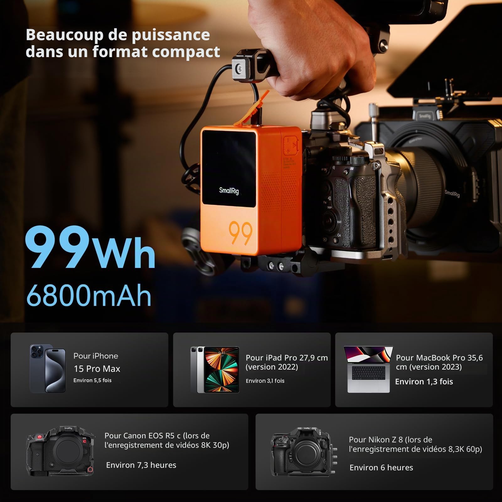 SMALLRIG VB99 V Mount 99Wh 6800mAh PD 100W D-Tap OLED Orange