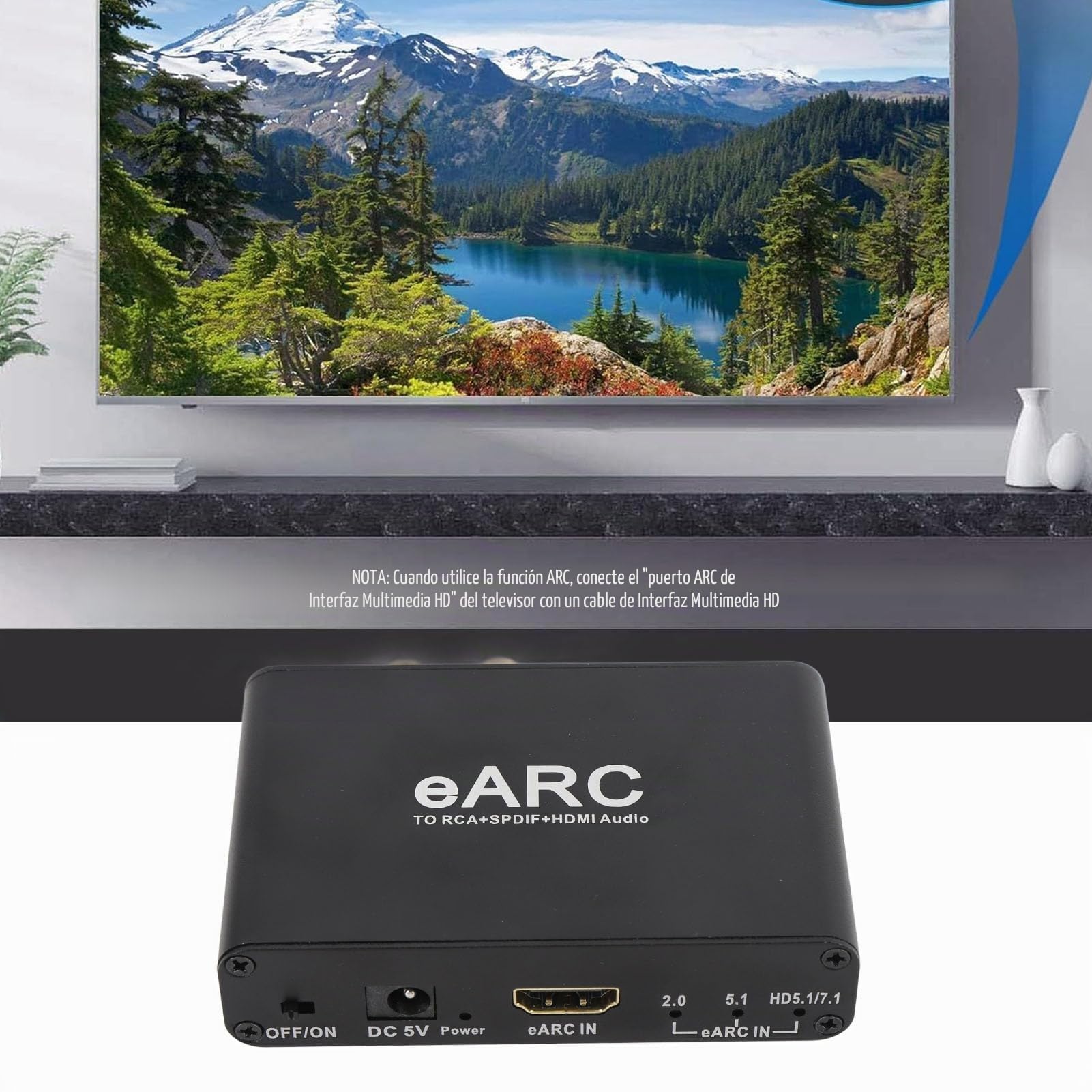 Extractor de Audio EARC, Convertidor de Audio EARC de 192kHz a HDMI Optical/SPDIF L/R 3.5 Mm Extractor de Sonido Aux, HDMI EARC/ARC Al Adaptador de Audio óptico para