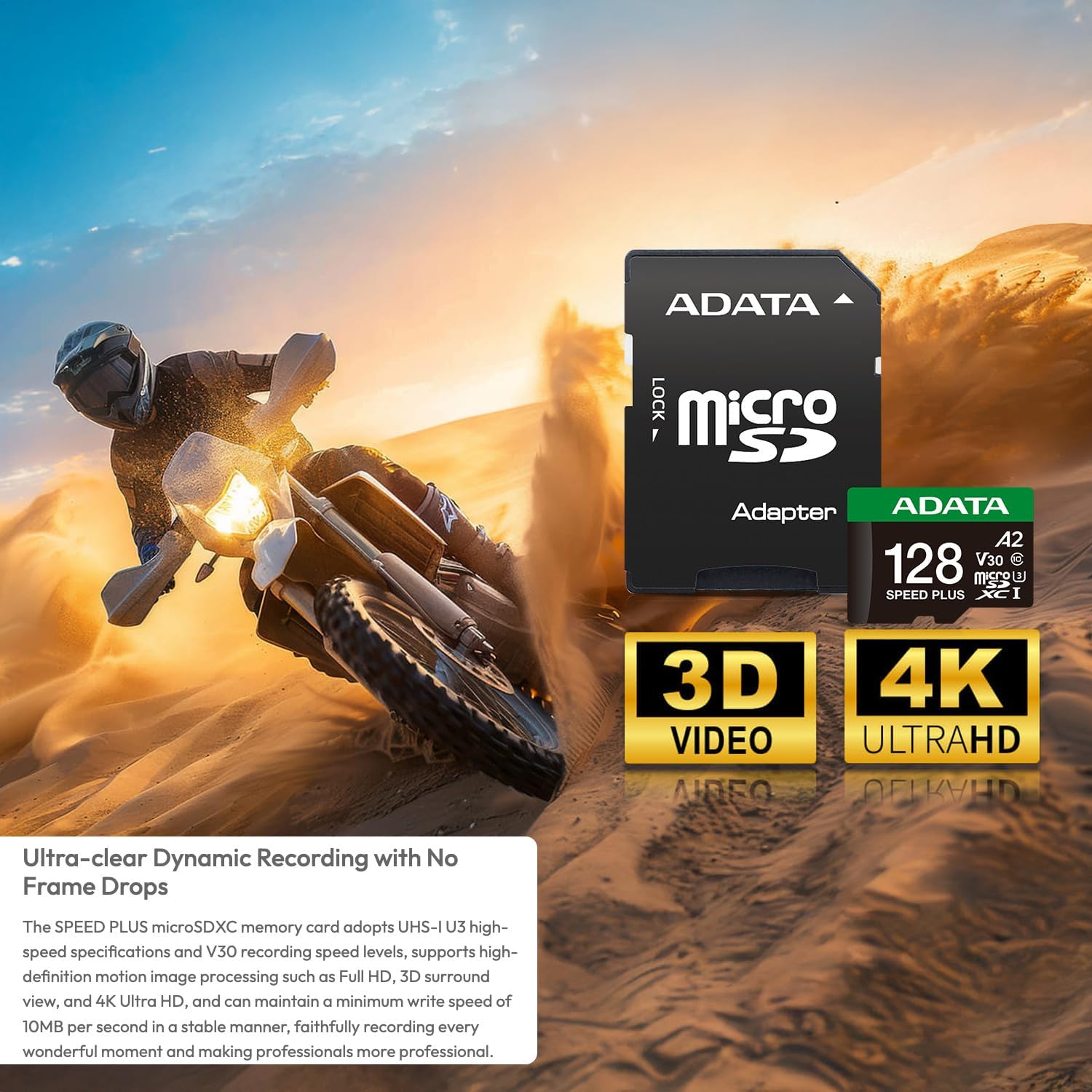 ADATA Speed Plus microSDXC card supporting 4K Ultra HD and 3D video