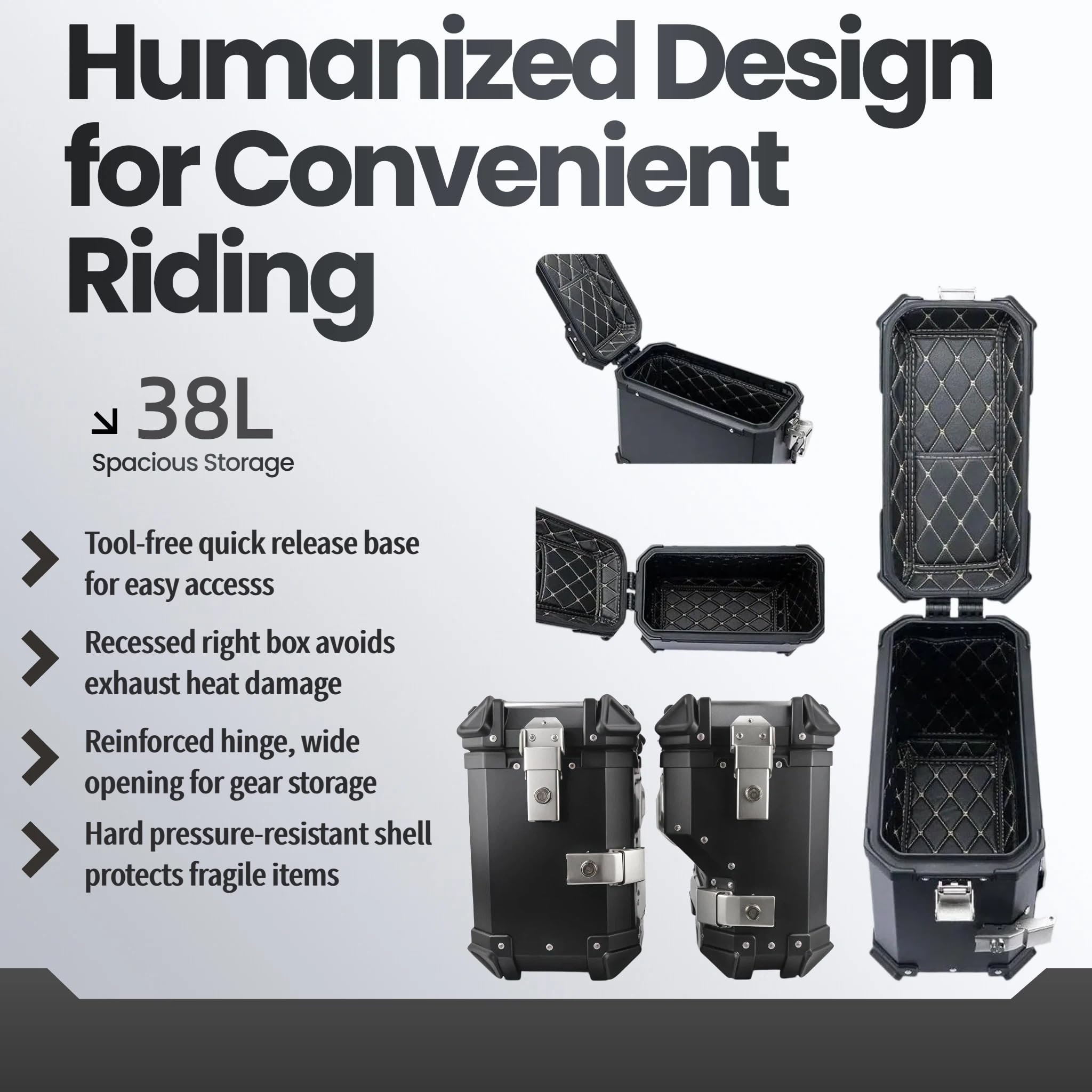 Genérico Caja De Herramientas Lateral Universal para Motocicleta Maletas Laterales Impermeables De Aluminio para Motocicleta 38L Negro