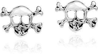 Casual Petite Sterling Silver Skull & Crossbones .925 Sterling Silver Stud Earrings