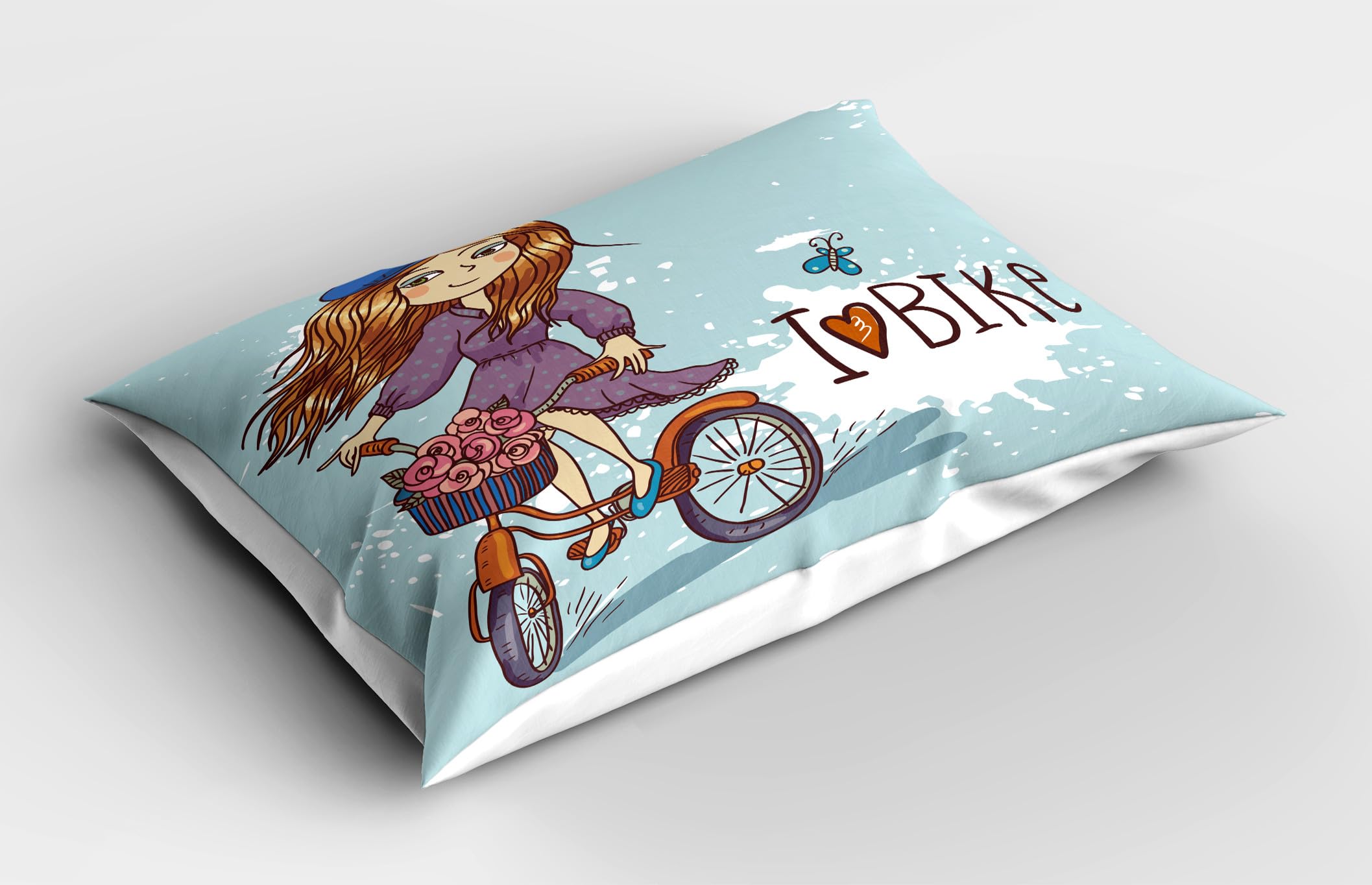 Ambesonne Retro Pillow Sham Set of 2, Cartoon Lady with French Vibes and a Bike Illustration Vintage City Life, Quality Microfiber Bedding Item for All Seasons, 30