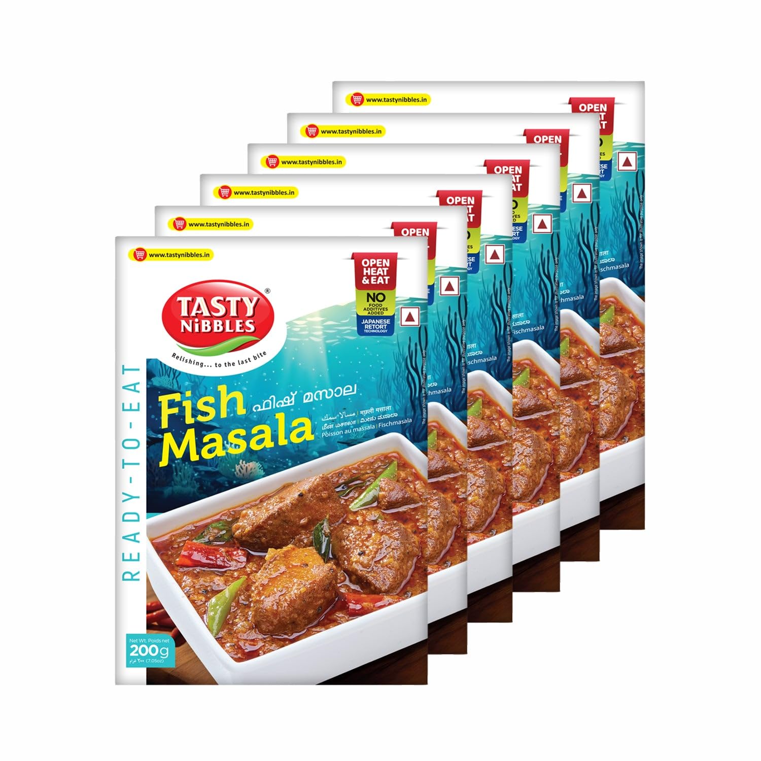 TASTY NIBBLES Ready to Eat Fish Masala | Kerala Special | Open Heat & Eat | Non-Vegetarian | No Added Preservatives | Japanese Retort Technology 200GM Pouch (Pack of 6)