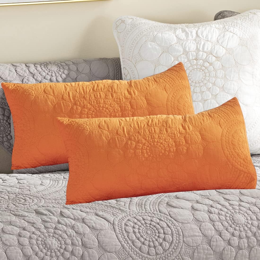 vctops Pack of 2 Boho Circle Embroidery Throw Pillow Covers for Couch Bed Sofa Cotton Quilted Soft Cushion Covers (White,12"x20")