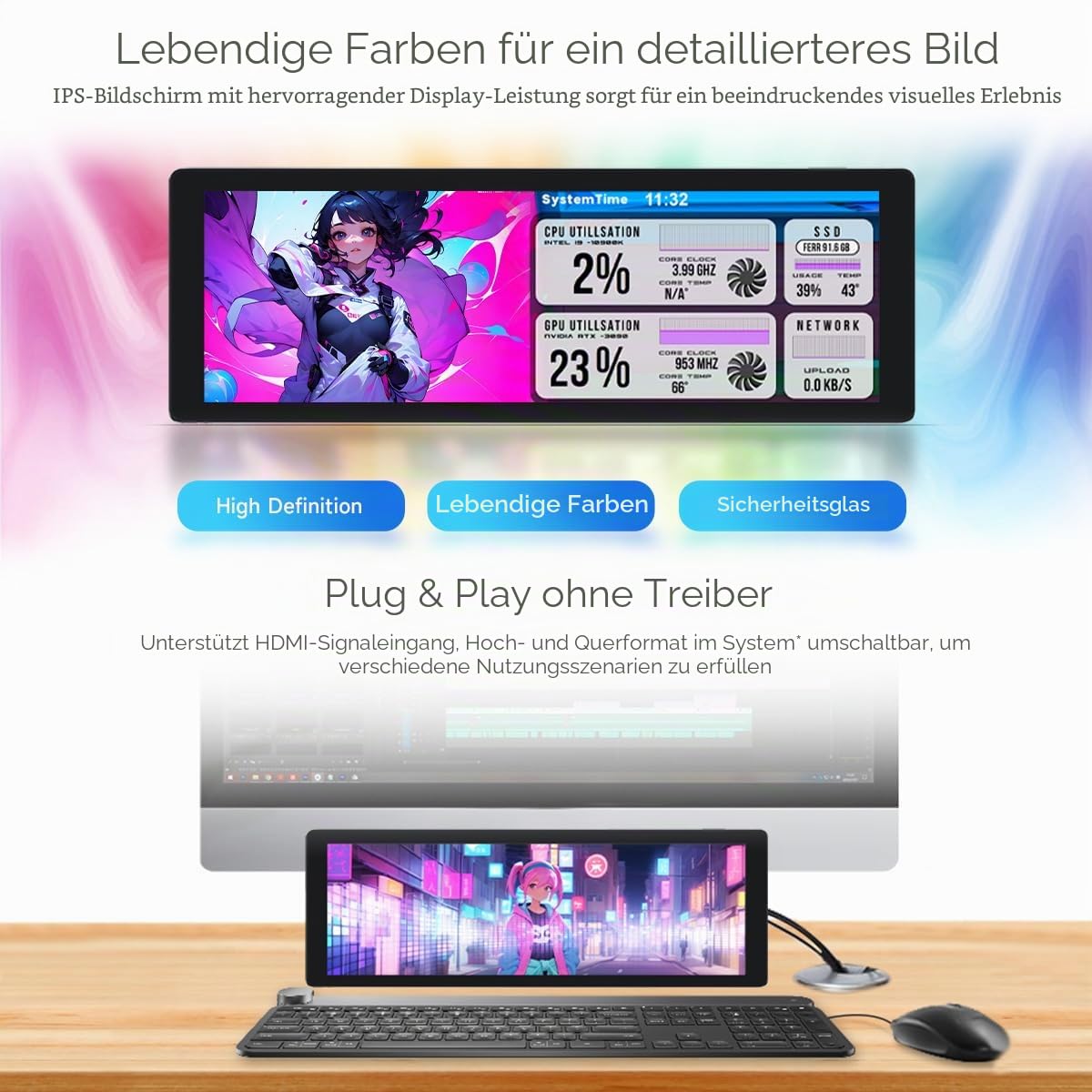 Waveshare 7.9inch IPS Touch Screen, 400 x 1280 Pixel, Toughened Glass Panel, HDMI Interface, with Hi-Fi Speaker, Collapsible Stand & Metal Case, Compatible with Raspberry Pi/Jetson Nano/Core3566/PC