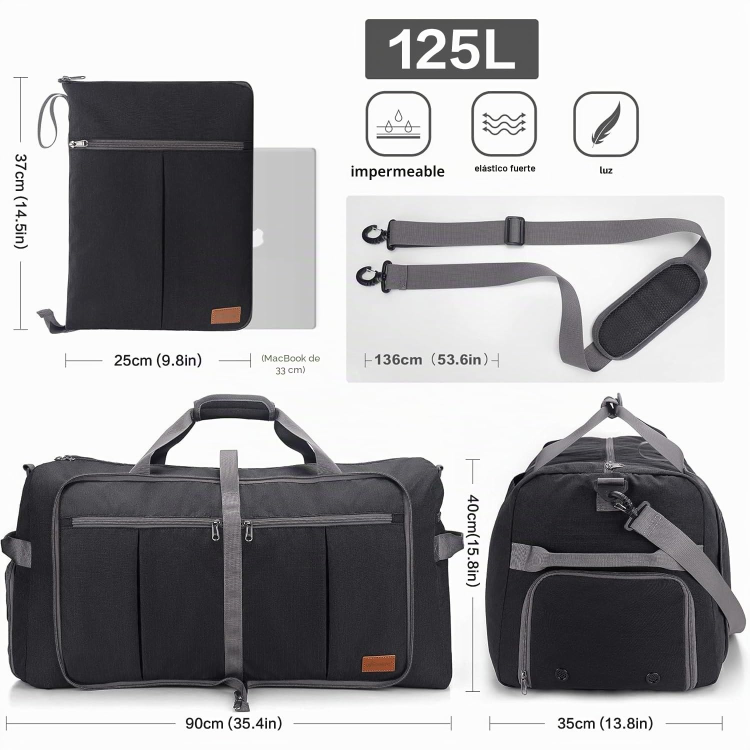 Upeelife Bolsa de Viaje, 125L Plegable Ligera Bolsa Viaje con Compartimento para Zapatos y Bolsillo para Mojado, Bolsa de Deporte Bolsas de Fin de Semana para Hombre Mujer