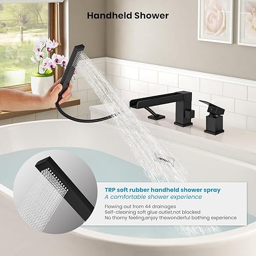 Miniatura 13 de gotonovo Grifo de bañera romano con ducha de mano, 3 agujeros, montaje en cubierta, juego de grifo de bañera de una sola manija generalizado