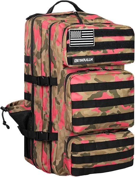 SEYATULLH Military Tactical Backpack 55L for Men & Women Bug Out Bag Assault pack Molle Daypack Hiking Trekking Rucksack (Pink camouflage)