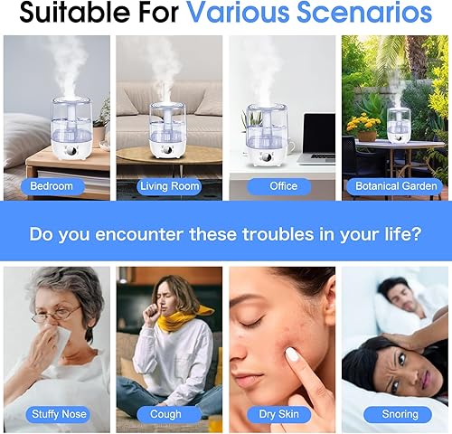 Miniatura 7 de ITMIAYA Humidificador ultrasónico de 4 litros para dormitorio, humidificador ultrasónico de niebla fría de 30 dB 40 H, llenado superior, control