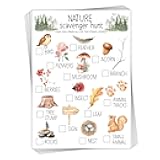 bxtala 30 Pcs Nature Scavenger Hunt Cards, Find and Seek Camping Sheets, Woodland Themed Holiday Party Game Outdoor Activity for Family Friend -01