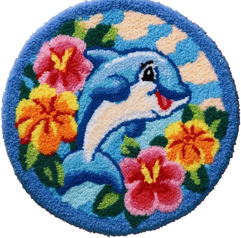 kitphoenix DIY Crochet Carpet for Beginners, Smiling Dolphin and Flowers