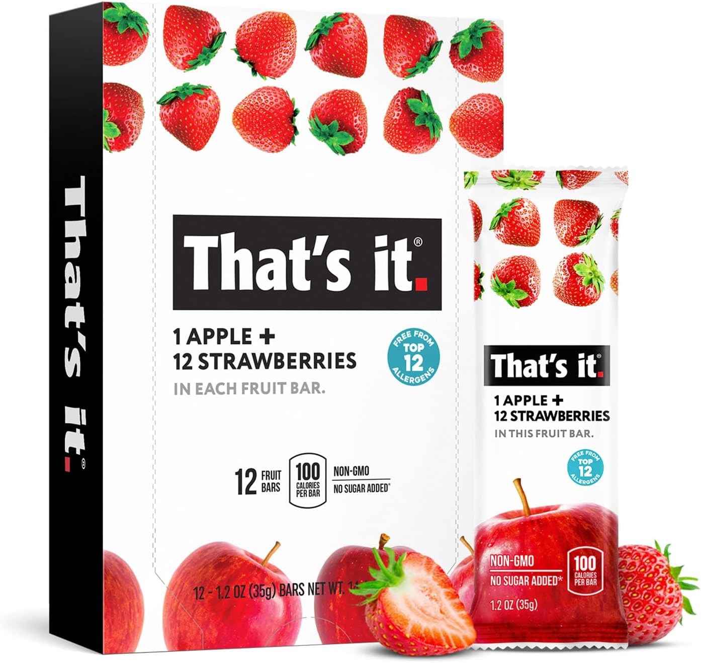 That's it. Apple + Strawberry 100% Natural Real Fruit Bar, Best High Fiber Vegan, Gluten Free Healthy Snack, Paleo for Children & Adults, Non GMO No Sugar Added, No Preservatives Energy Food (12 Pack)