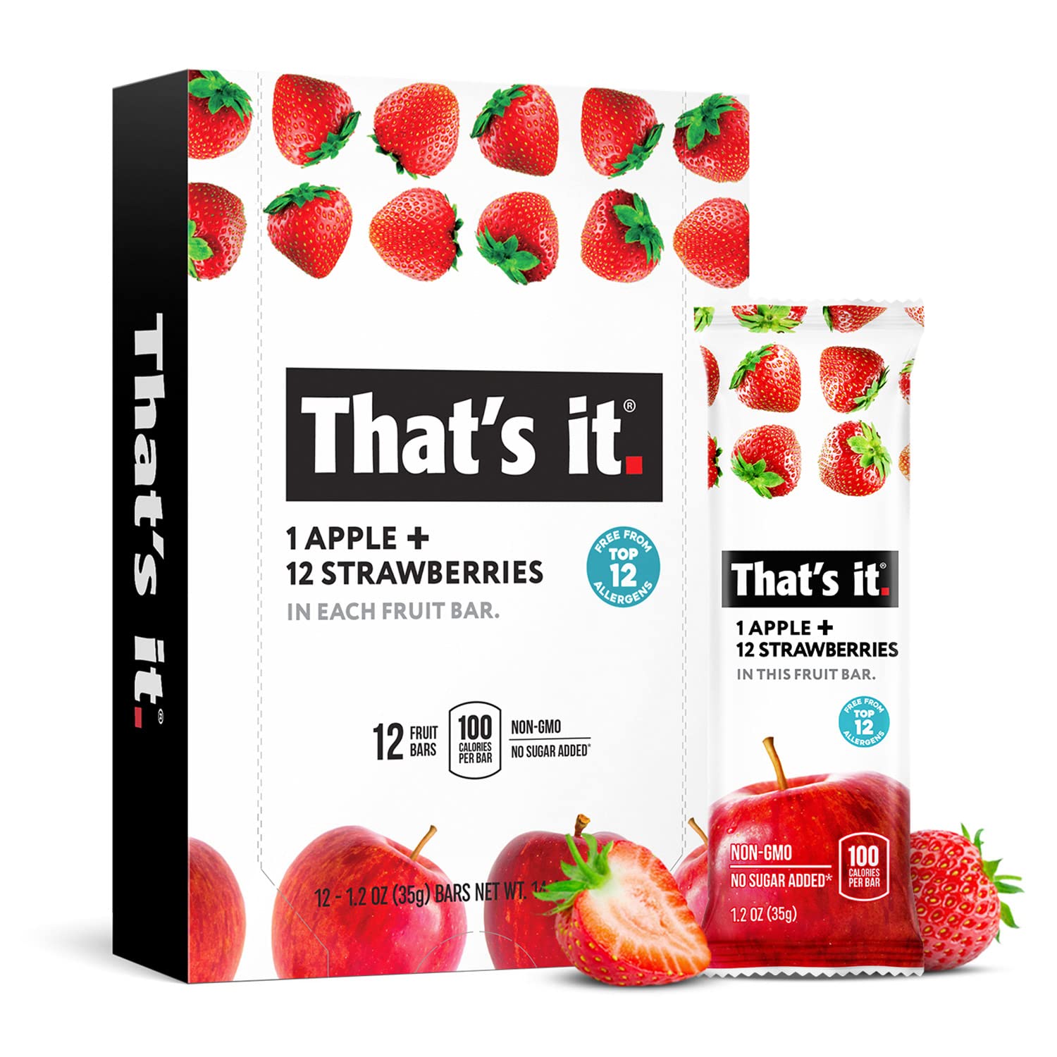 That’s it. Apple + Strawberry 100% Natural Real Fruit Bar, Best High Fiber Vegan, Gluten Free Healthy Snack, Paleo for Children & Adults, Non GMO No Sugar Added, No Preservatives Energy Food (12 Pack)