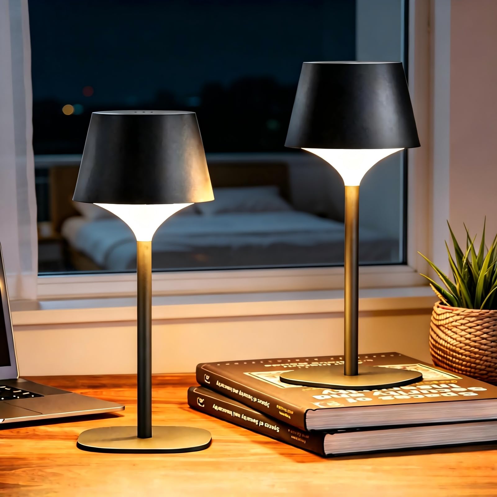 FUYO 2er Set kabellose Tischlampe, Tragbare LED-Schreibtischlampe, 3 Farben Stufenlos Dimmbare Wiederaufladbare Tischlampe für Restaurant Schlafzimmer Bar Party Camping Café
