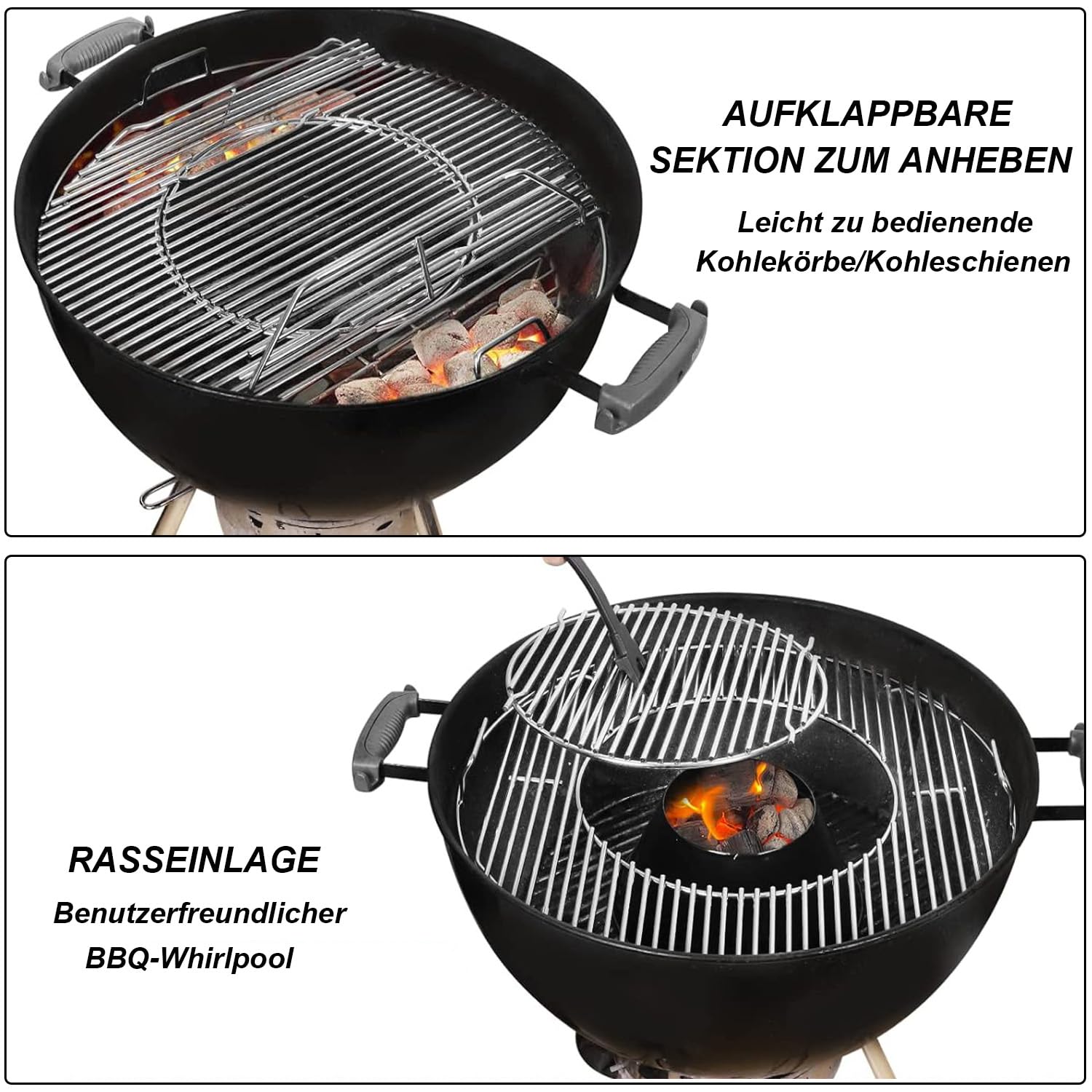 54,6cm Grillrost für Weber 57CM Holzkohlegrills,Weber Kohlegrills One-Touch | für Performer, Bar-B-Kettle, Master-Touch, Smokey Mountain Cooker,Abnehmbarer Rund Klappbarem Grillrost Ersatz für Weber 8835