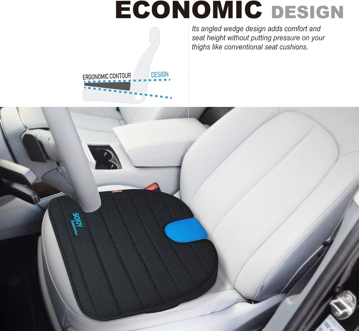 Sojoy Truck Seat Cushion Wedge Car Seat Cushion for Back,Hip Leg Pain,Breathable Seat Pillow for Drivers (19.3X18 X 3.5 Inch) : Automotive