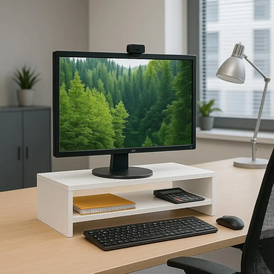 Suporte Duplo Base para Monitor Mdf Ergonômico Mesinha Home Office Mesa Gamer Suporte Apoio P/ Tv Notebook MDF Escritório Base (Branco)