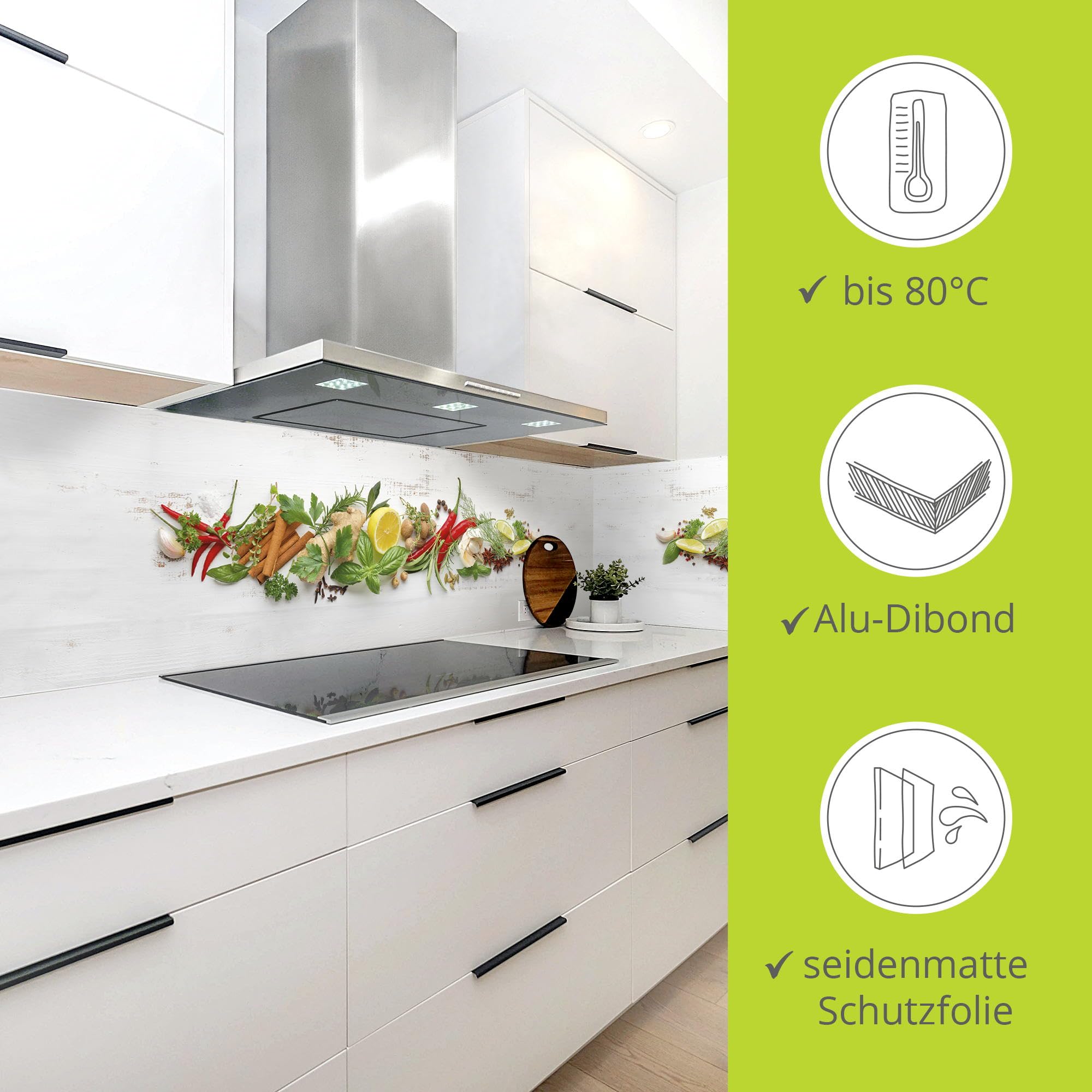 ARTland Spritzschutz Küchenrückwand aus Alu für Küche Herd Spüle Motiv 70x50 cm (BxH) Ernährung & Genuss Lebensmittel Gewürz Fotografie Weiß Kräuter und Gewürze U1RK