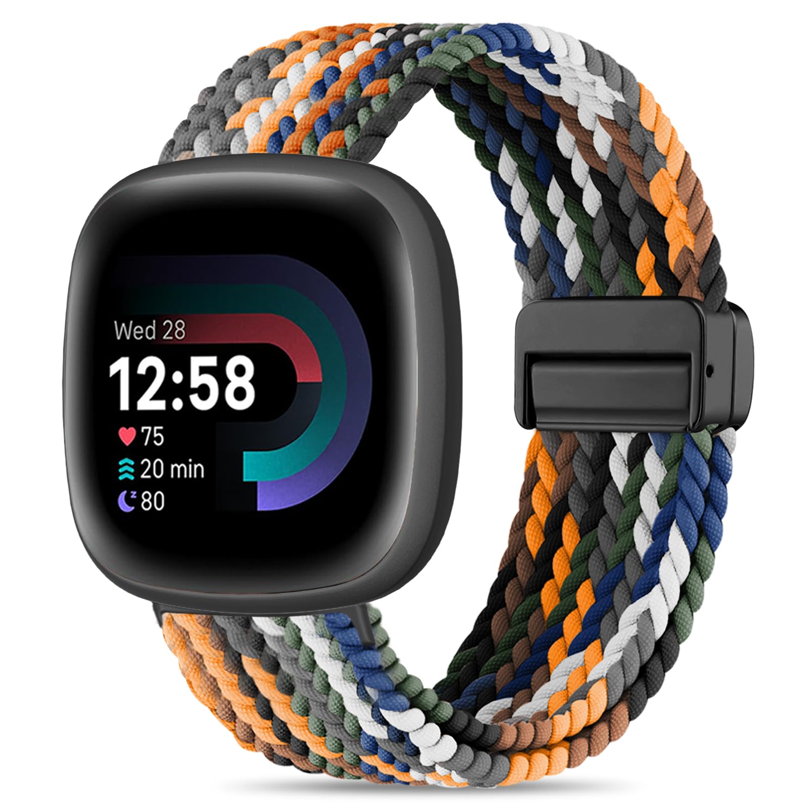 HSWAI Magnetic Braided Compatible with Fitbit Versa 4 Bands for Women/Versa 3/Sense/Sense 2 Bands, Soft Stretchy Sport Strap Woven Loop Elastic Nylon Wristbands Men