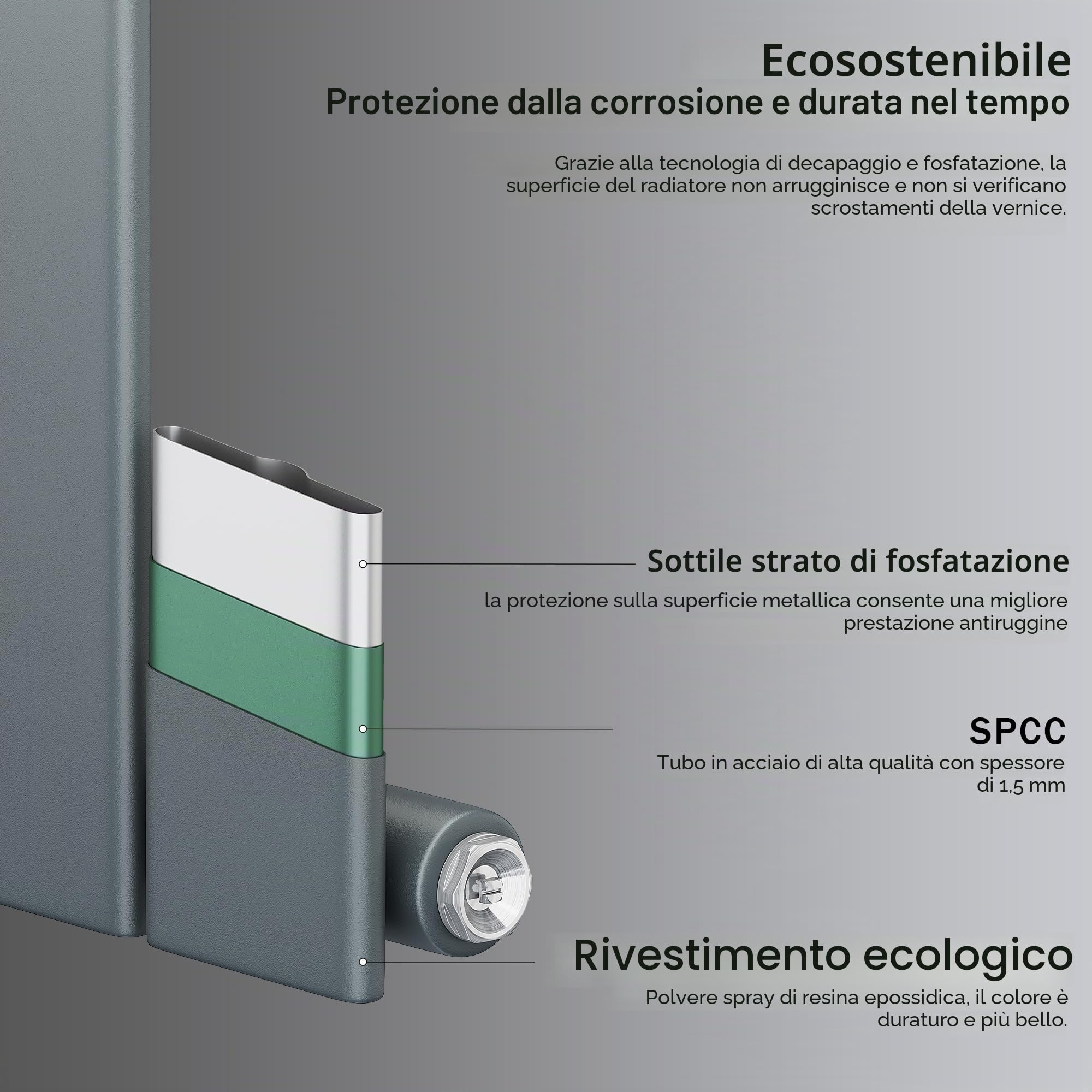SONNI Riscaldatore di design 600 x 465 mm, Antracite, piatto a strato singolo per bagno - pannello verticale con connettore