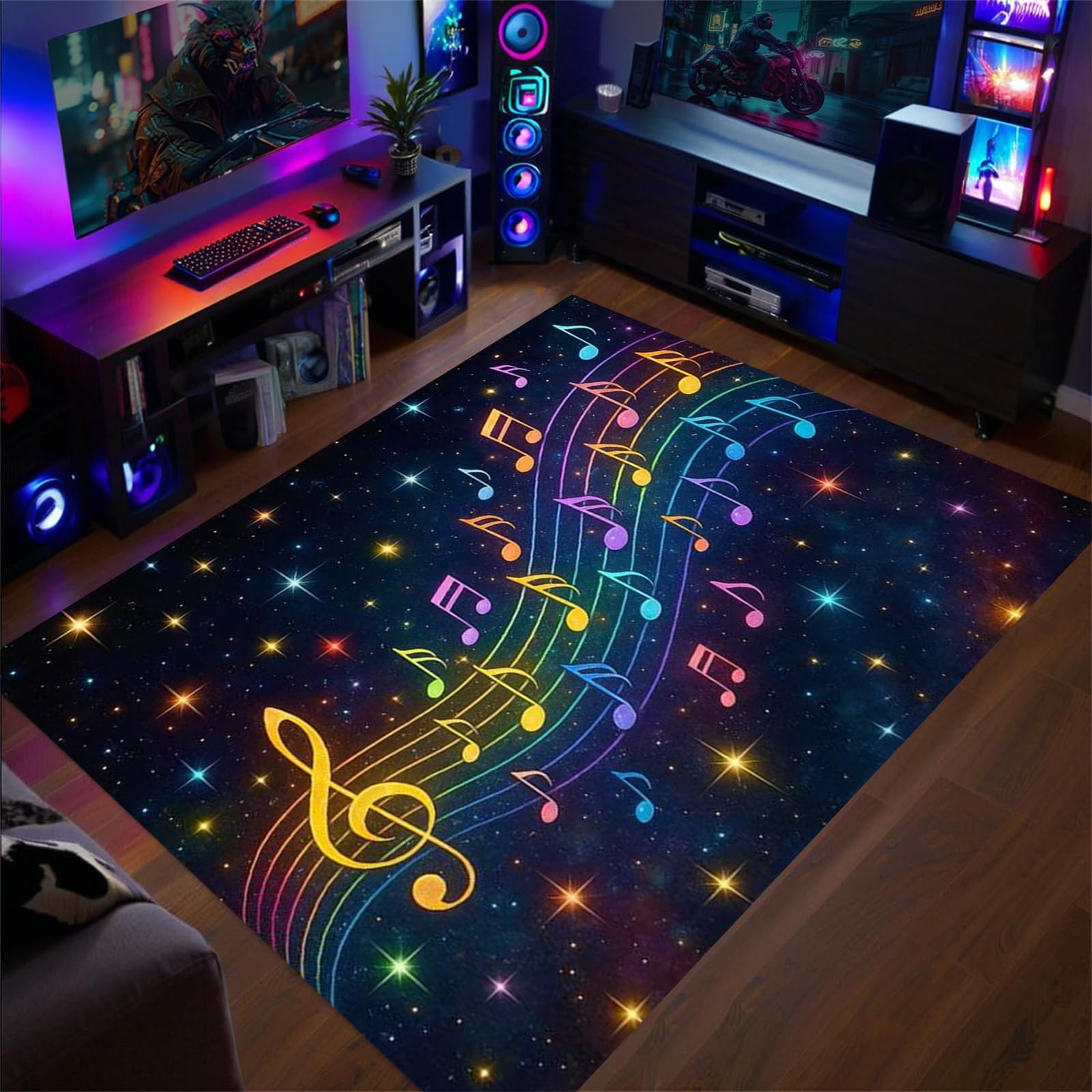 AOESELN Musical Area Rugs,180x260cm,Abstract Music Notes Music Decor Trippy Rug,Sheet Music Pattern Music Lovers Non-Slip Carpet,Non-Slip Area Rug Home Decor, Living Room Bedroom Carpets Door Mats