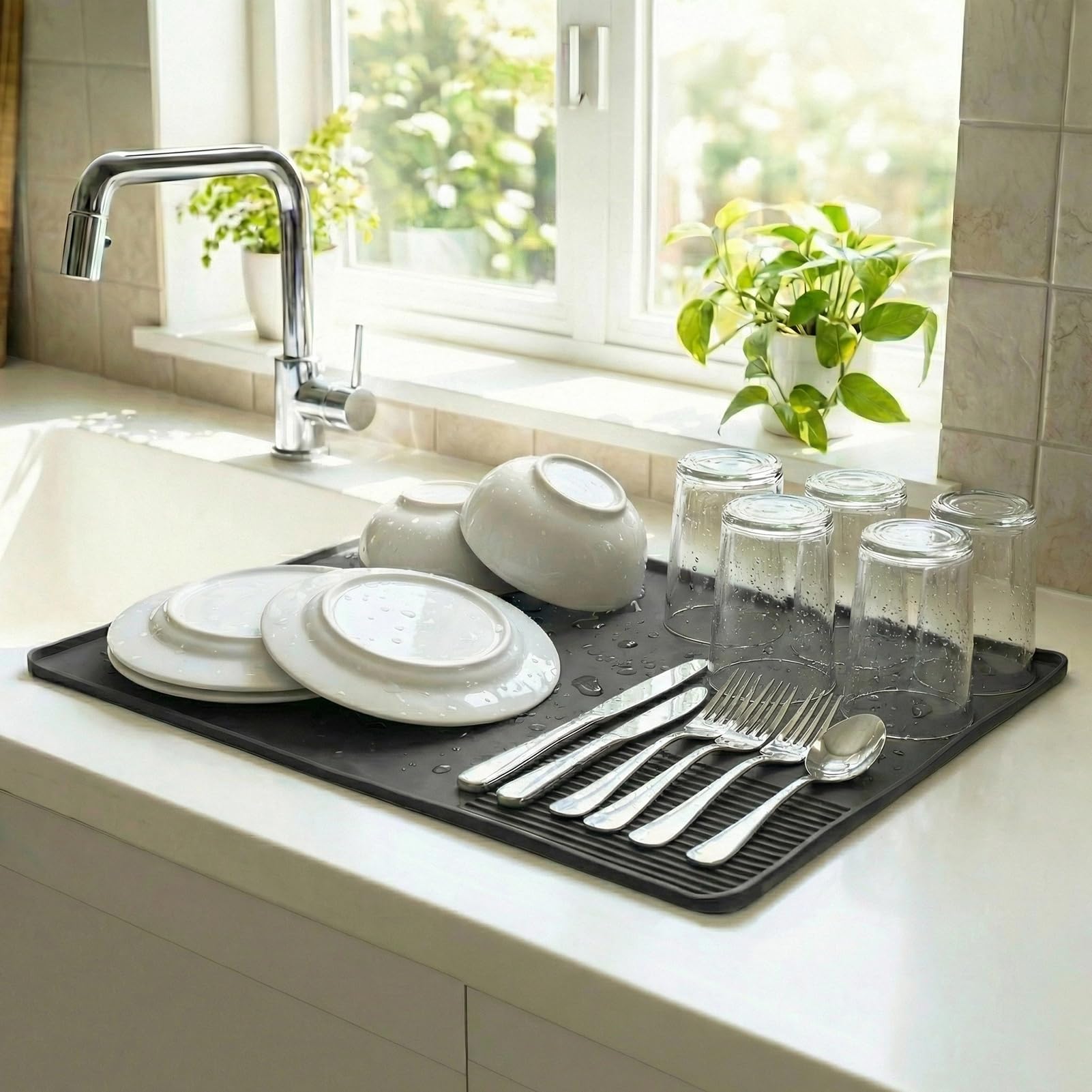 Alfombrilla de Silicona para Cafeteras, Alfombrilla para Máquina de Café con Bordes Elevados 60x40cm, Tapete para Máquina Café Antideslizante Fácil Limpiar con De'Longhi Magnifica, Krups, Philips